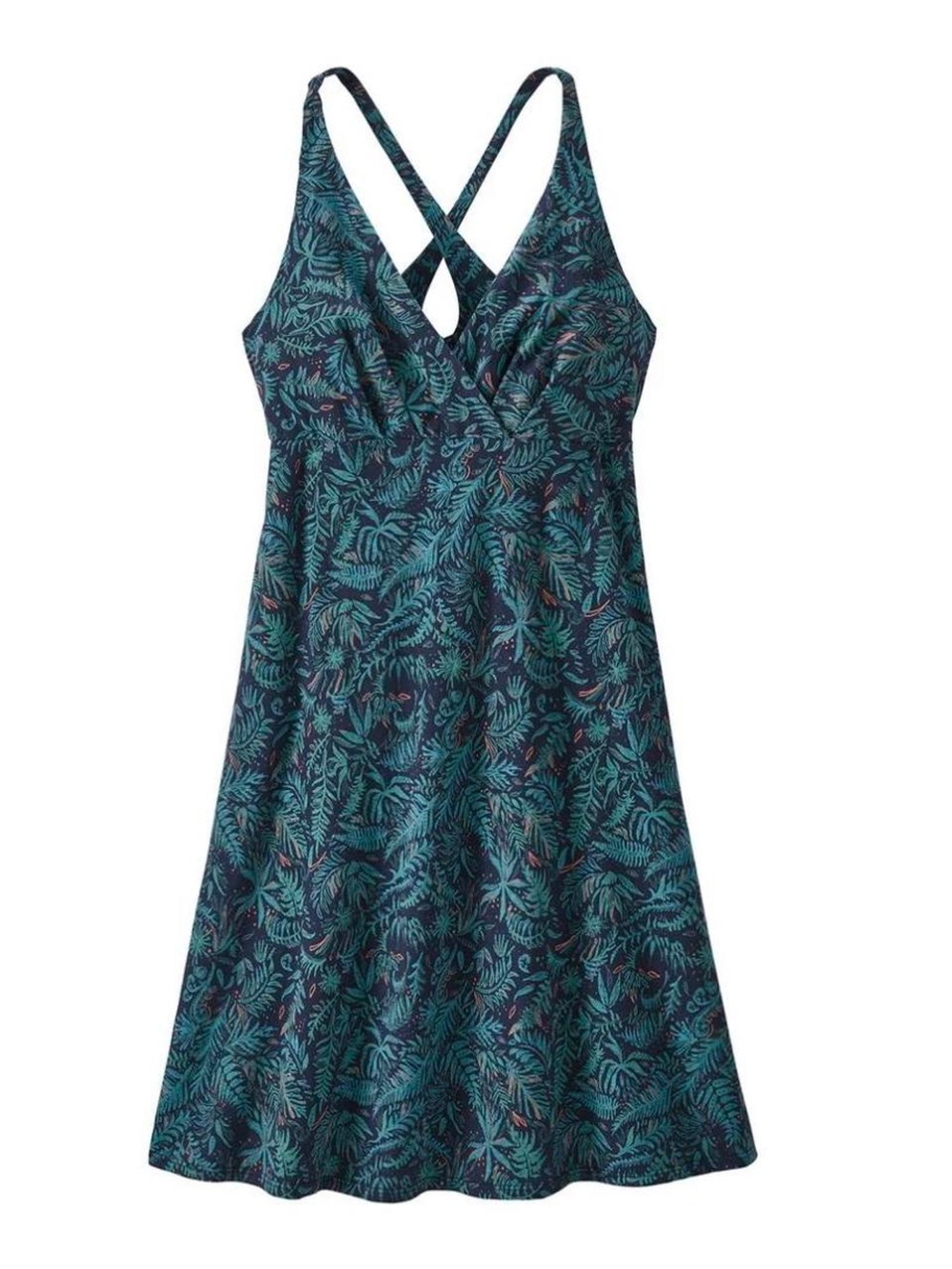 Patagonia Teal Botanical V-Neck Cross-Back Mini Dress